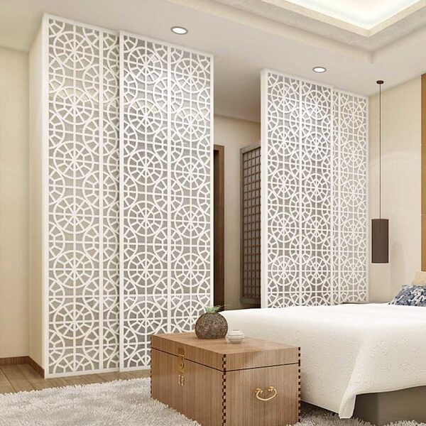 Vách ngăn phòng ngủ màu trắng đẹp mẫu PN06