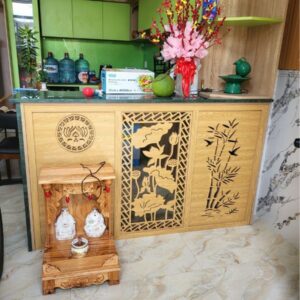 Vách ngăn bàn thờ ông địa màu sồi VOD04
