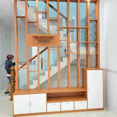 lam gỗ cầu thang kết hợp tủ trang trí LG03