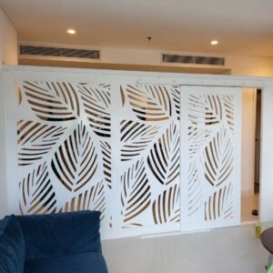 Vách cửa lùa cnc họa tiết lá cây CL17